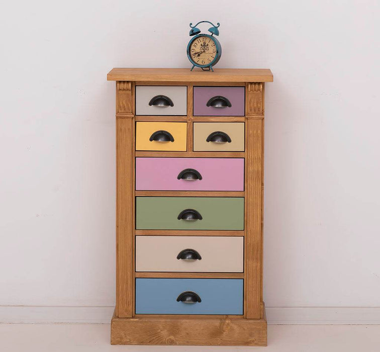 Schmale Apothekerkommode im Landhausstil mit 8 Schubladen - Gewachst - Multi