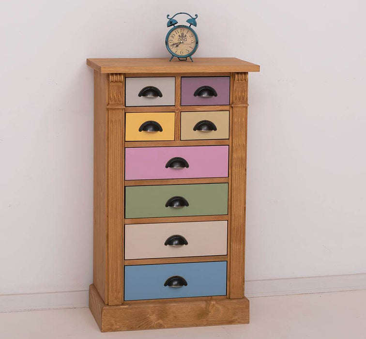 Schmale Apothekerkommode im Landhausstil mit 8 Schubladen - Creme - Multi