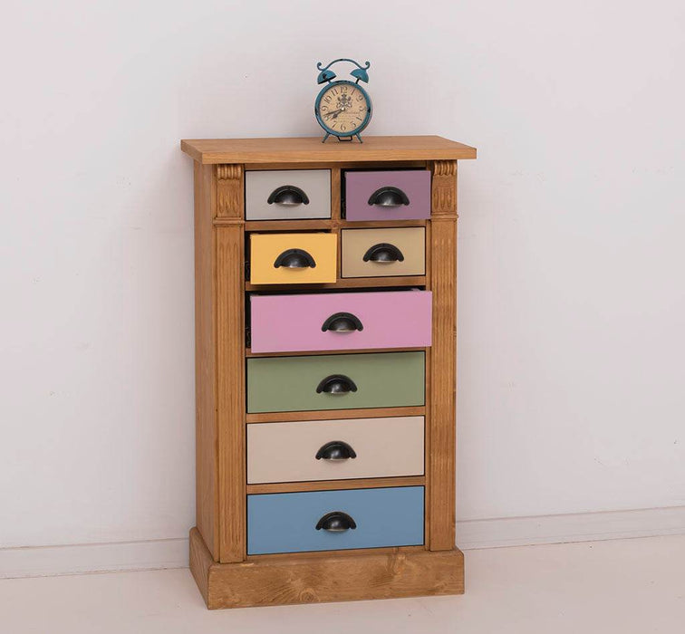 Schmale Apothekerkommode im Landhausstil mit 8 Schubladen - Creme - Multi