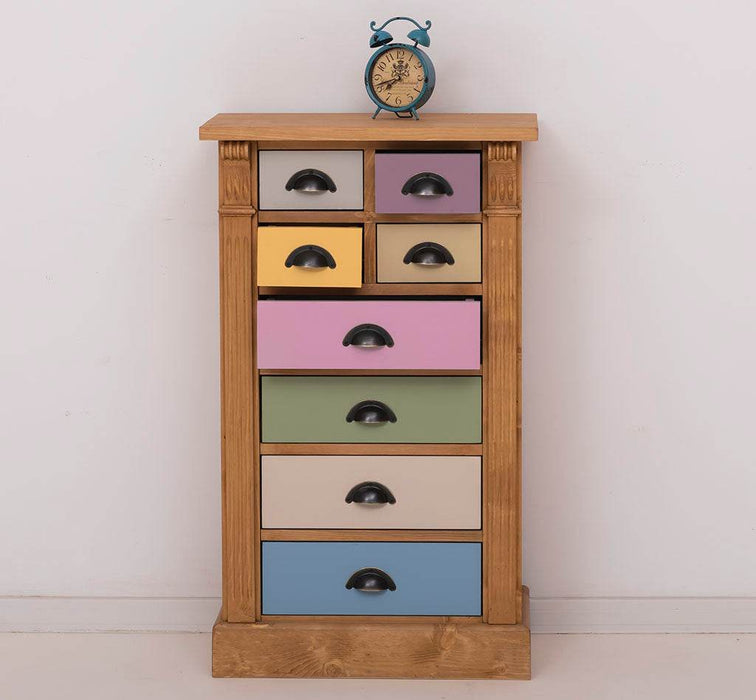 Schmale Apothekerkommode im Landhausstil mit 8 Schubladen - Creme - Multi