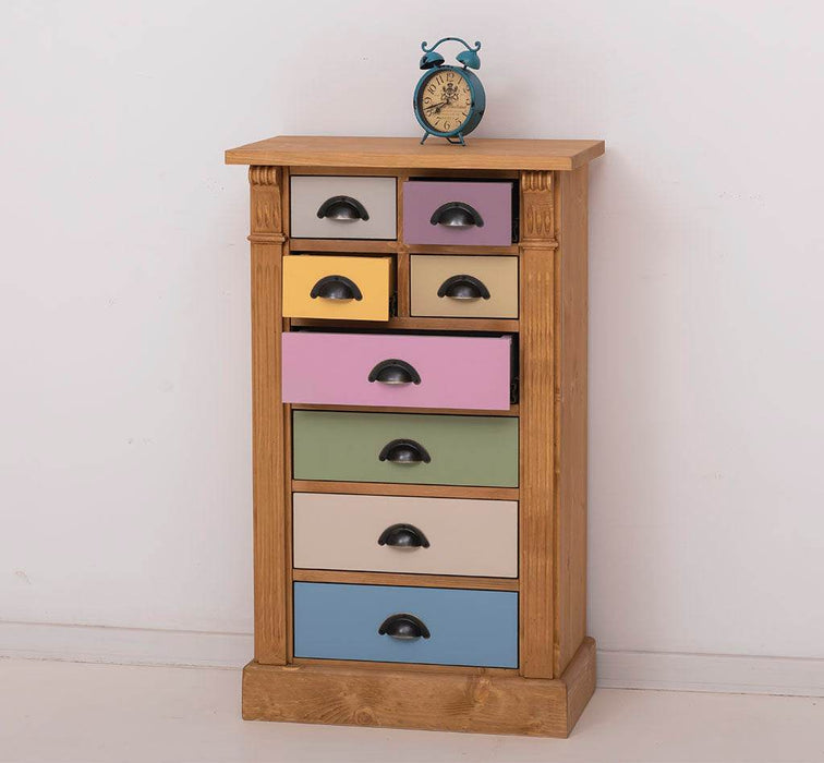 Schmale Apothekerkommode im Landhausstil mit 8 Schubladen - Creme - Multi