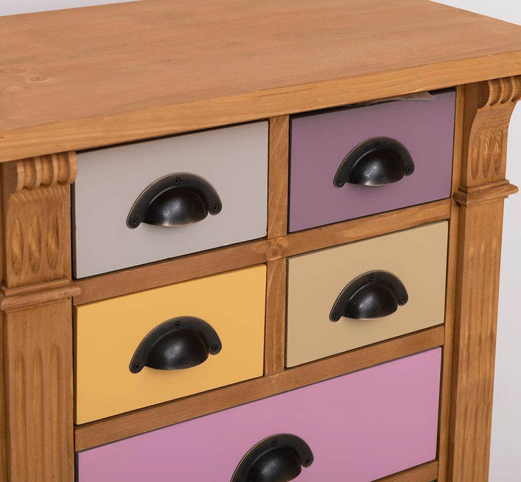 Schmale Apothekerkommode im Landhausstil mit 8 Schubladen - Creme - Multi