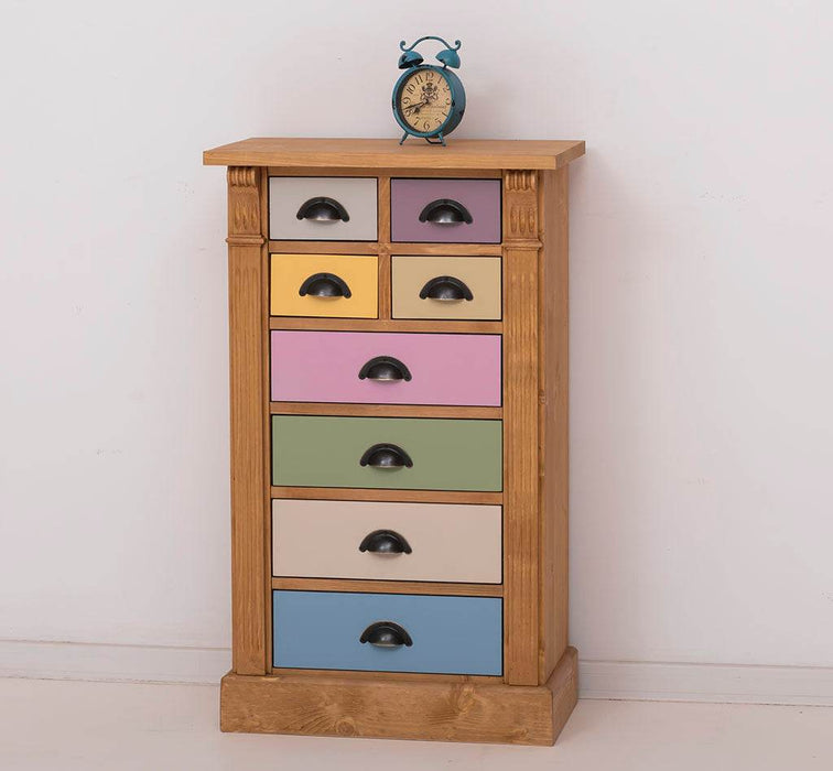 Schmale Apothekerkommode im Landhausstil mit 8 Schubladen - Creme - Multi