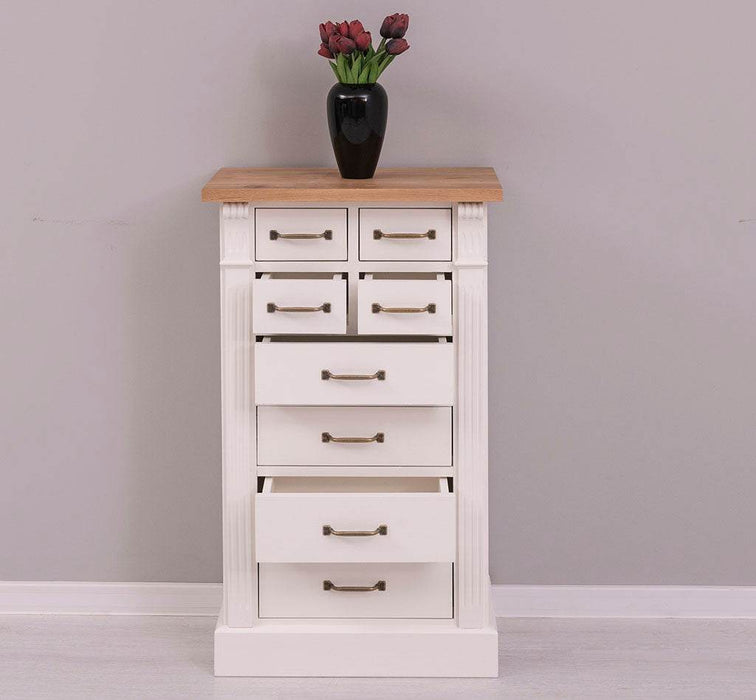 Schmale Apothekerkommode im Landhausstil mit 8 Schubladen - Creme - Multi