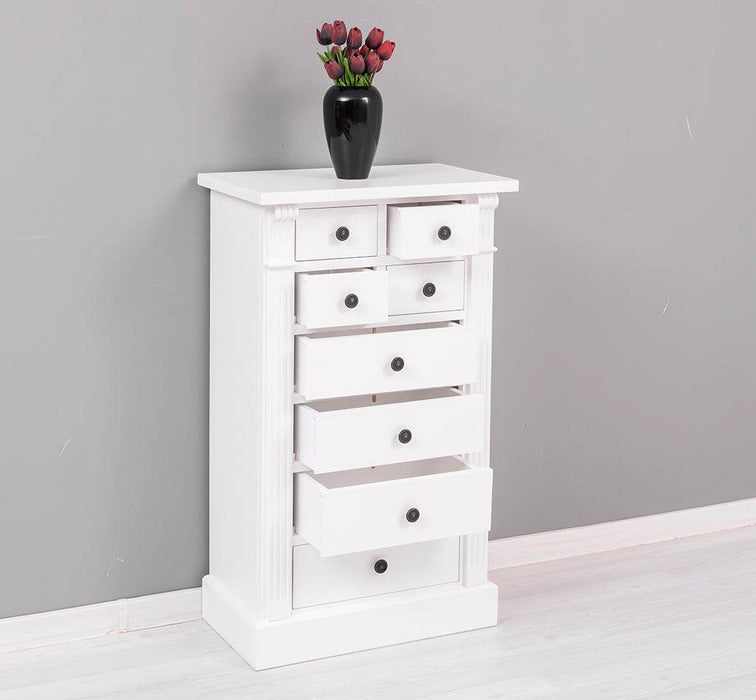 Schmale Apothekerkommode im Landhausstil mit 8 Schubladen - Creme - Multi