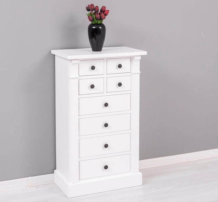 Schmale Apothekerkommode im Landhausstil mit 8 Schubladen - Creme - Multi