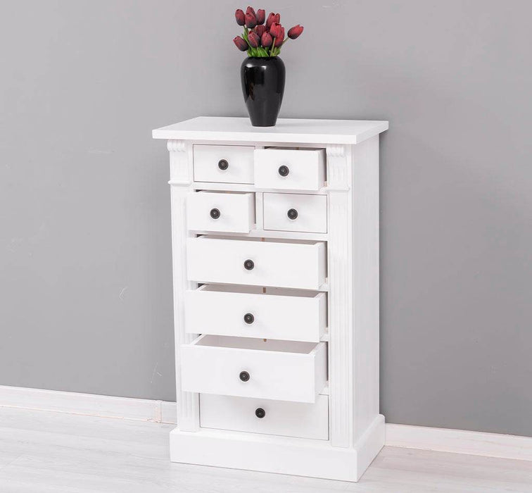 Schmale Apothekerkommode im Landhausstil mit 8 Schubladen - Creme - Multi