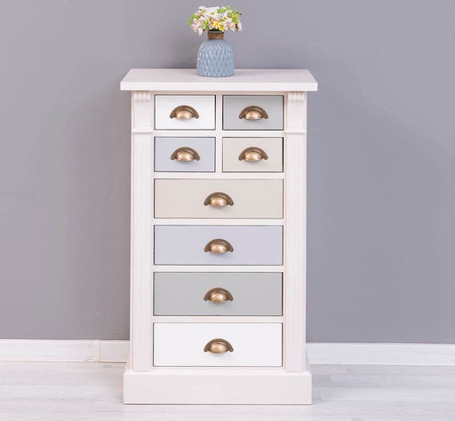 Schmale Apothekerkommode im Landhausstil mit 8 Schubladen - Creme - Multi