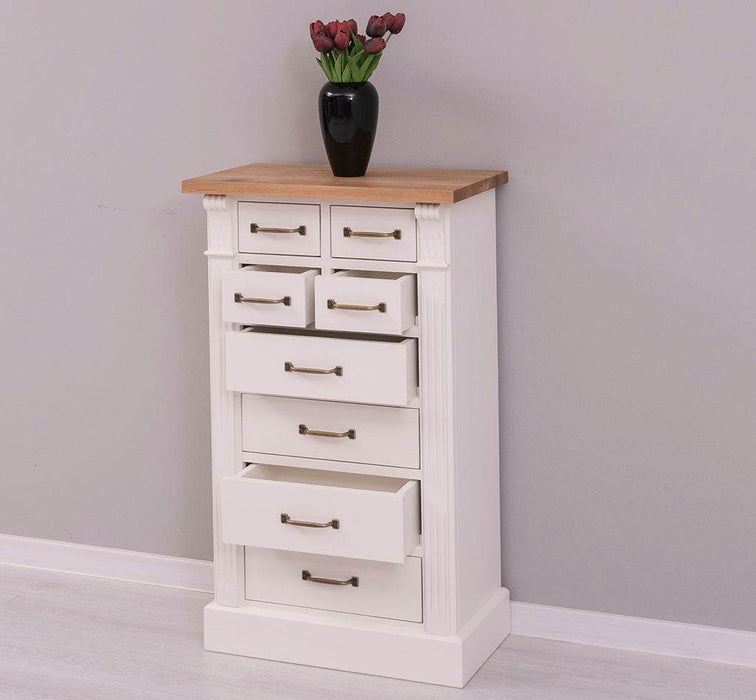 Schmale Apothekerkommode im Landhausstil mit 8 Schubladen - Creme - Multi
