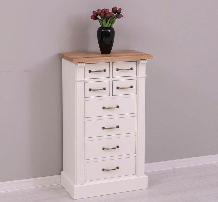 Schmale Apothekerkommode im Landhausstil mit 8 Schubladen - Creme - Multi