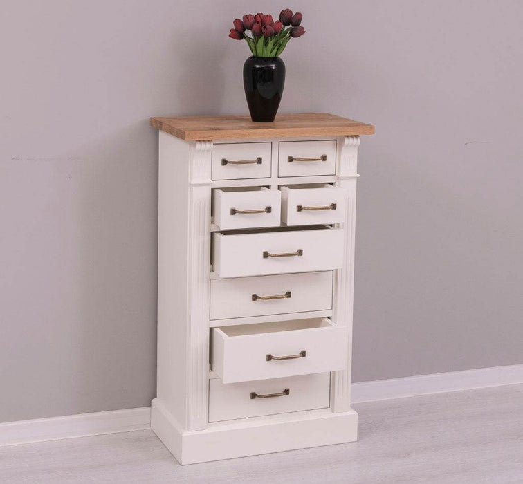 Schmale Apothekerkommode im Landhausstil mit 8 Schubladen - Creme - Multi