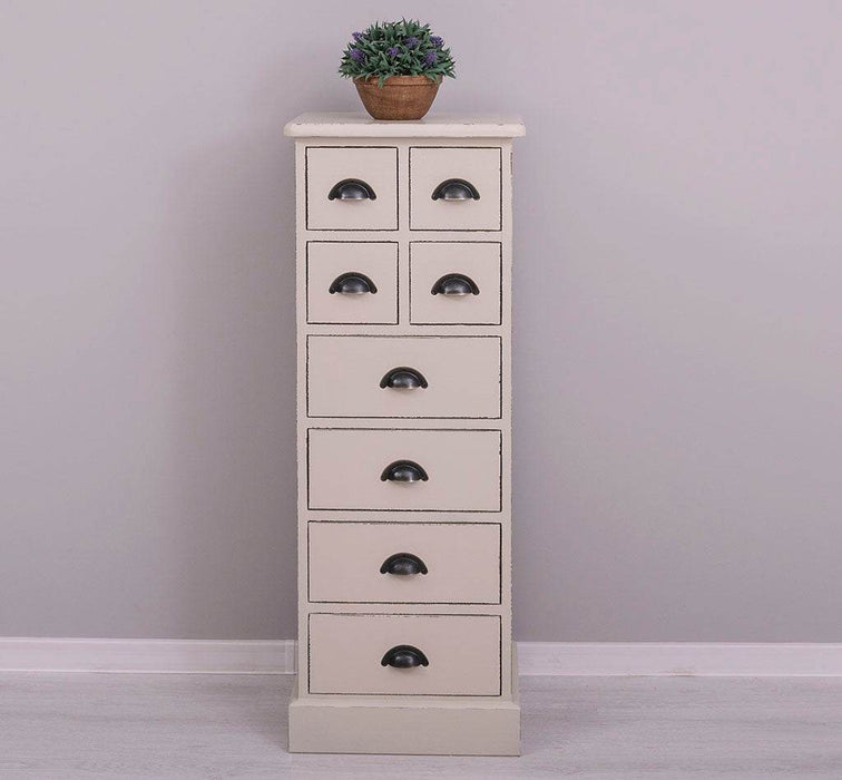 Schmale Apothekerkommode mit 8 Schubladen - in verschiedenen Farben - Vintage - Taupe