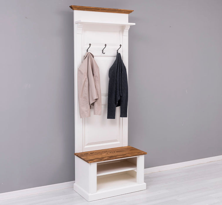 Schmale Garderobe aus Massivholz mit Ablage und 3 Haken