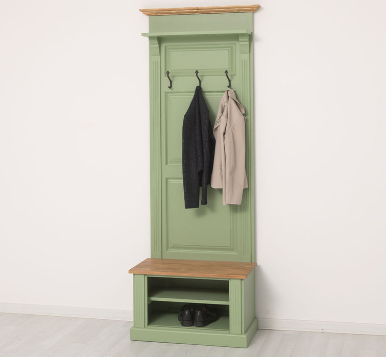 Schmale Garderobe aus Massivholz mit Ablage und 3 Haken