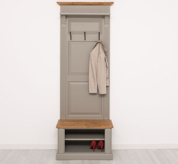 Schmale Garderobe aus Massivholz mit Ablage und 3 Haken