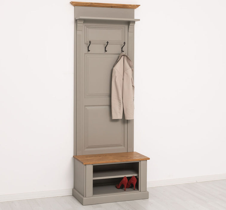 Schmale Garderobe aus Massivholz mit Ablage und 3 Haken