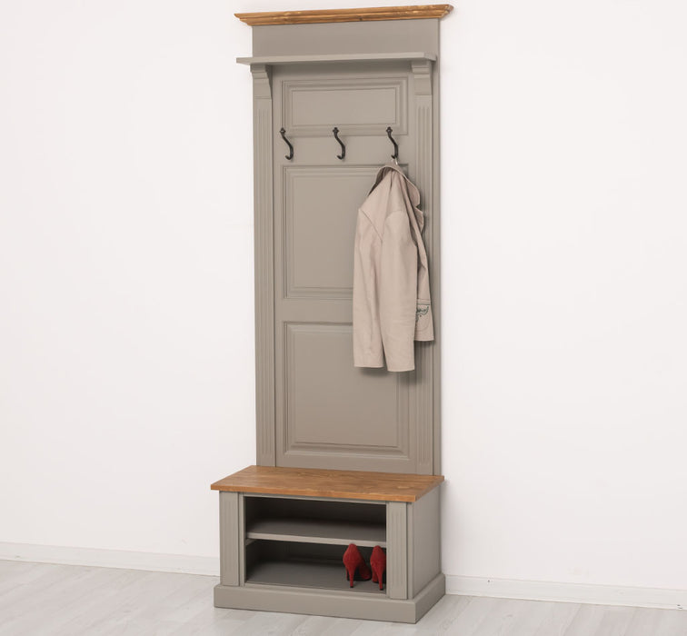 Schmale Garderobe aus Massivholz mit Ablage und 3 Haken