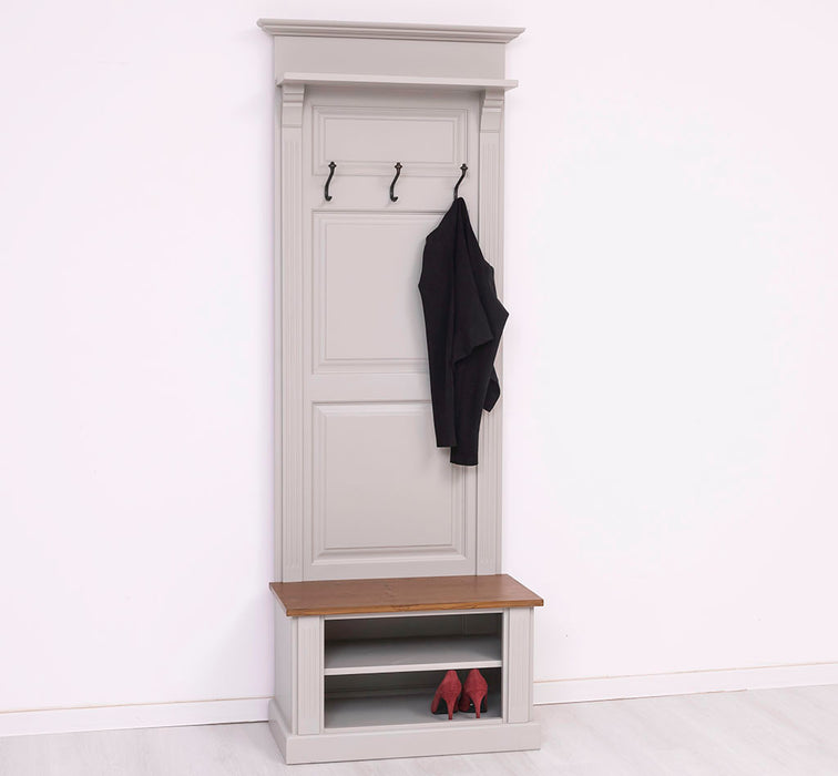 Schmale Garderobe aus Massivholz mit Ablage und 3 Haken