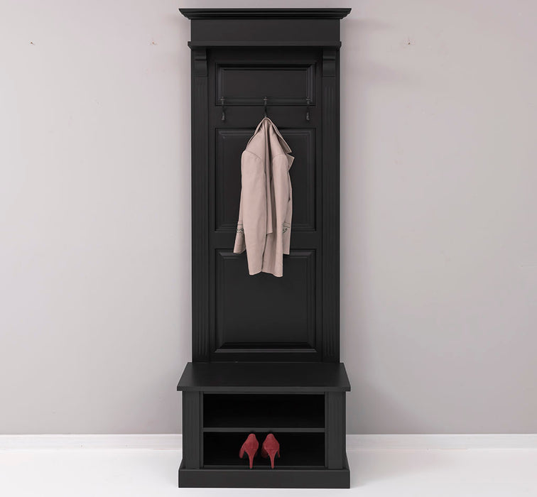 Schmale Garderobe aus Massivholz mit Ablage und 3 Haken uni