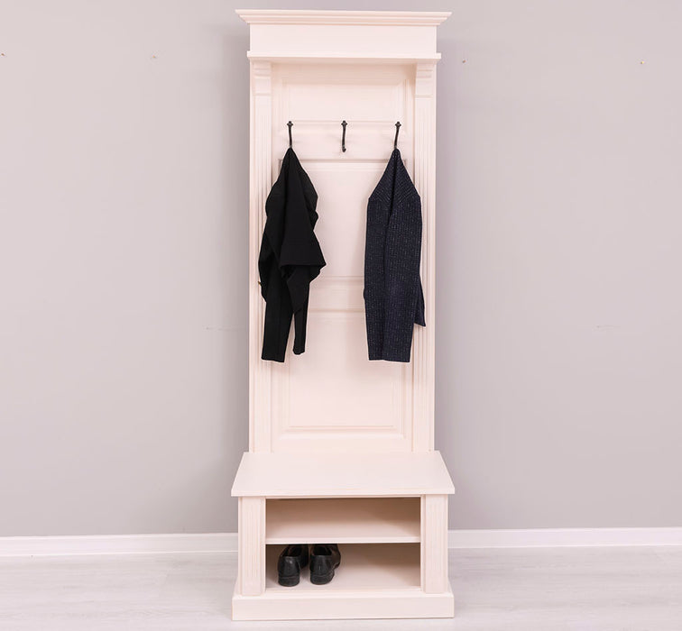 Schmale Garderobe aus Massivholz mit Ablage und 3 Haken uni
