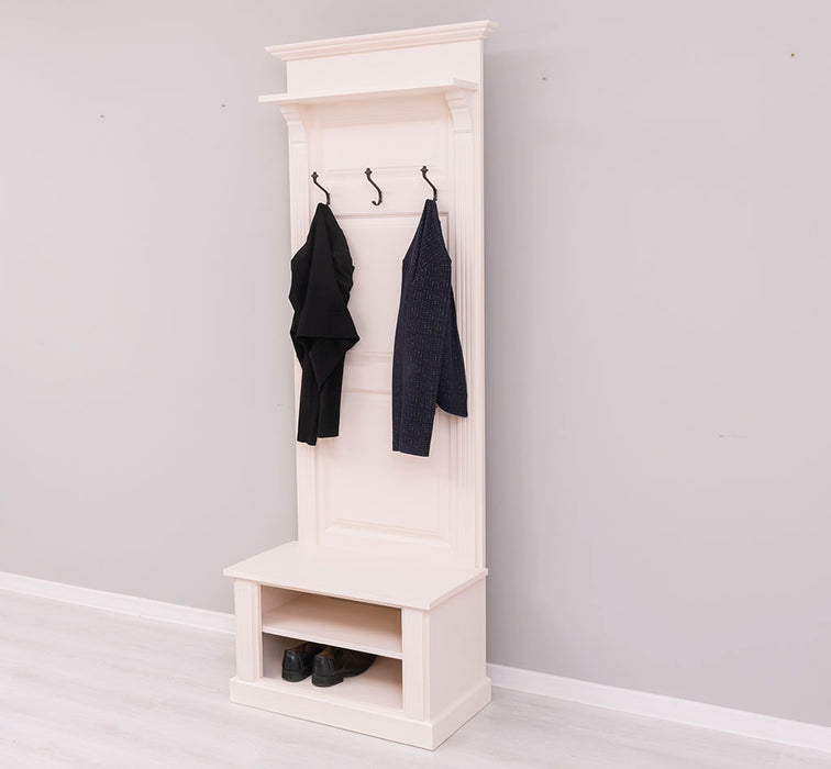 Schmale Garderobe aus Massivholz mit Ablage und 3 Haken uni