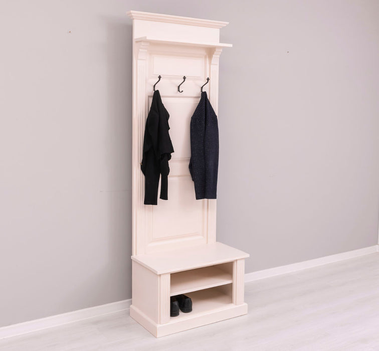 Schmale Garderobe aus Massivholz mit Ablage und 3 Haken uni