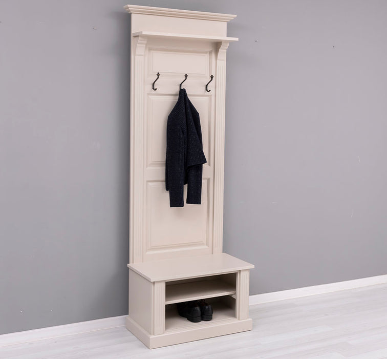 Schmale Garderobe aus Massivholz mit Ablage und 3 Haken uni