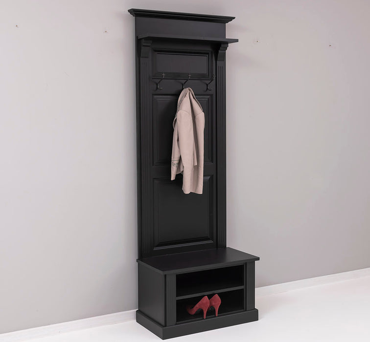 Schmale Garderobe aus Massivholz mit Ablage und 3 Haken uni