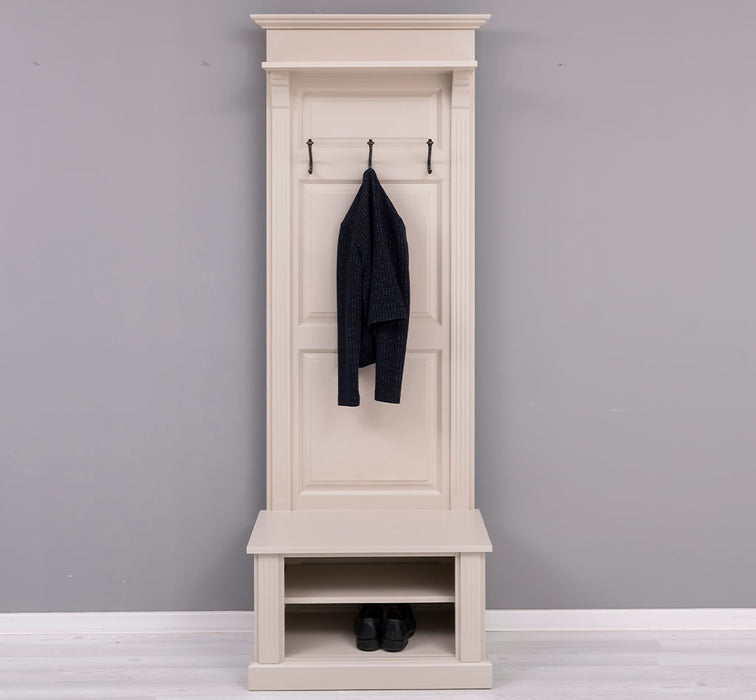 Schmale Garderobe aus Massivholz mit Ablage und 3 Haken uni