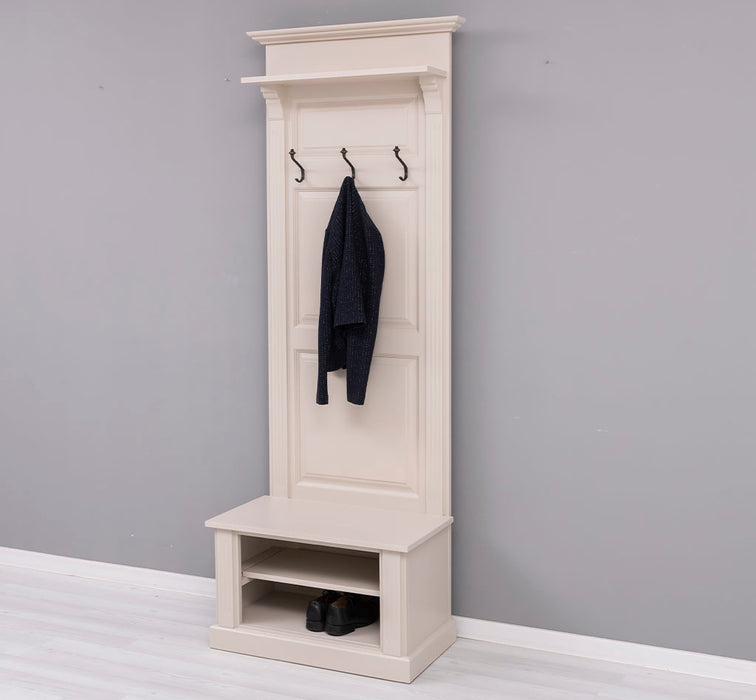 Schmale Garderobe aus Massivholz mit Ablage und 3 Haken uni