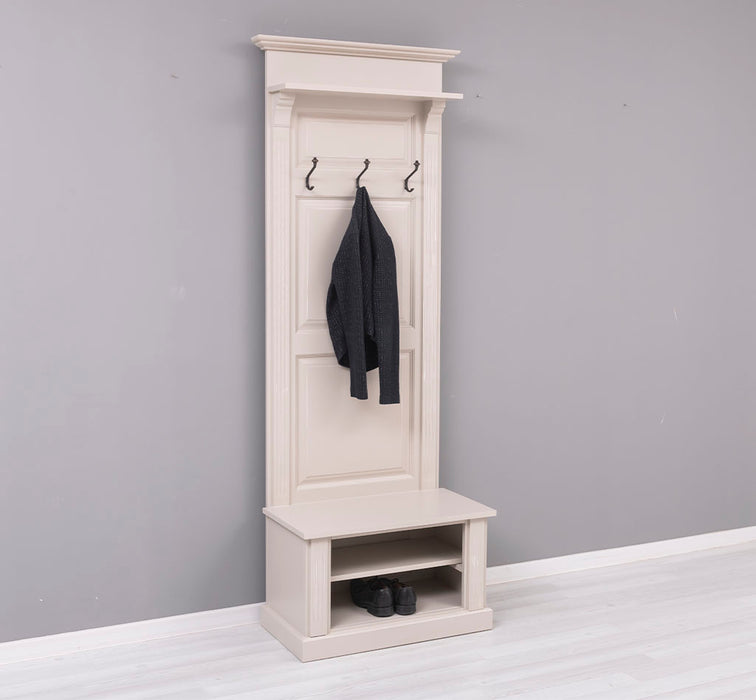 Schmale Garderobe aus Massivholz mit Ablage und 3 Haken uni