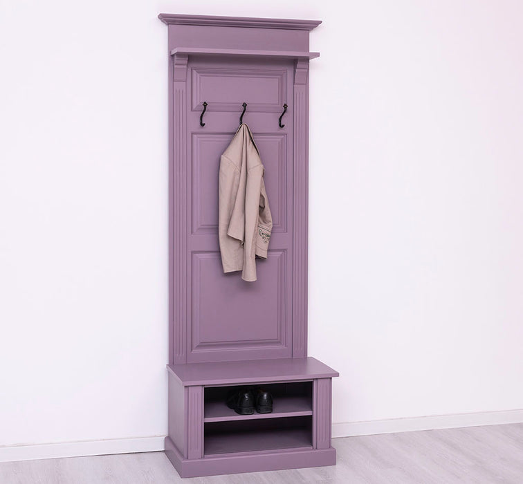 Schmale Garderobe aus Massivholz mit Ablage und 3 Haken uni
