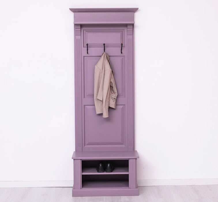 Schmale Garderobe aus Massivholz mit Ablage und 3 Haken uni