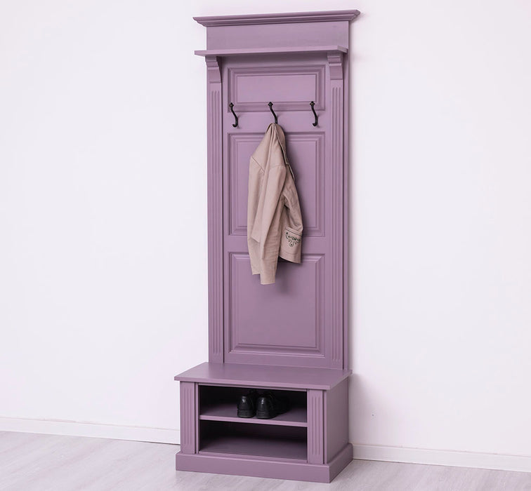 Schmale Garderobe aus Massivholz mit Ablage und 3 Haken uni
