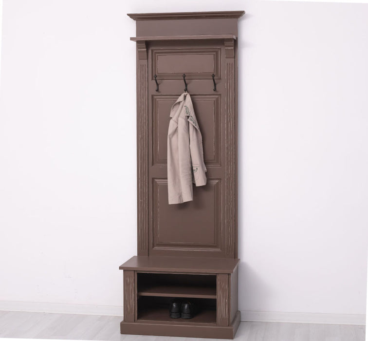 Schmale Garderobe aus Massivholz mit Ablage und 3 Haken uni