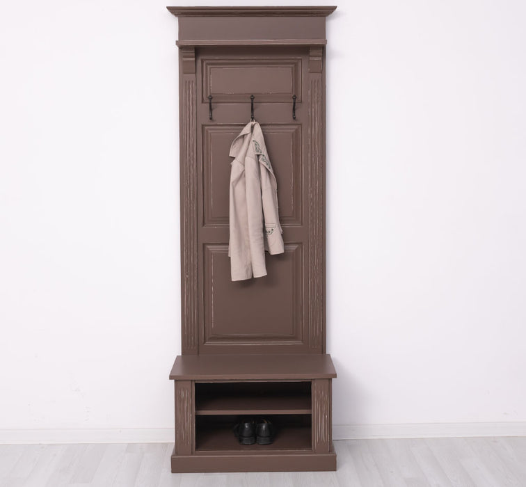 Schmale Garderobe aus Massivholz mit Ablage und 3 Haken uni
