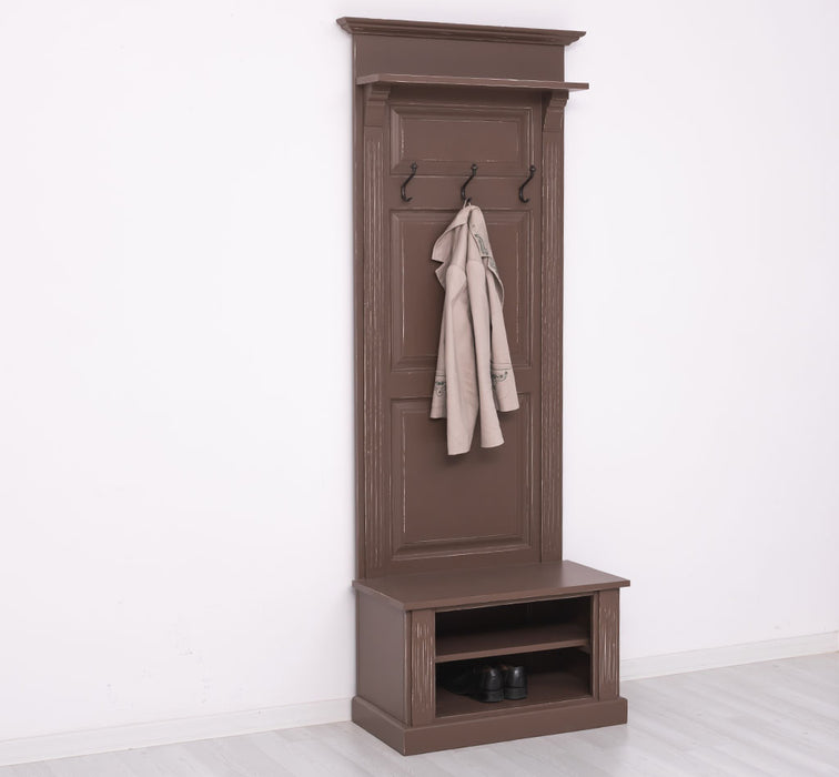 Schmale Garderobe aus Massivholz mit Ablage und 3 Haken uni