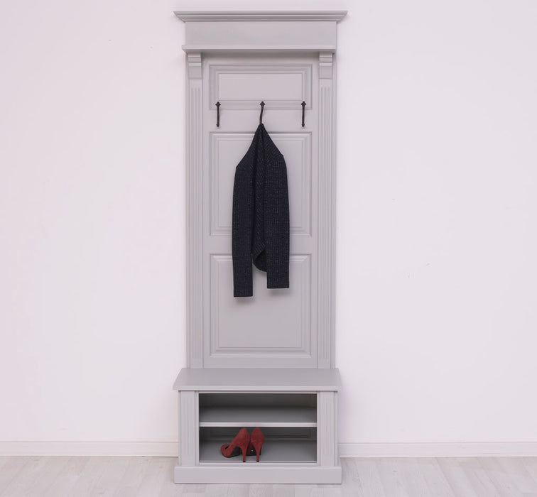 Schmale Garderobe aus Massivholz mit Ablage und 3 Haken uni