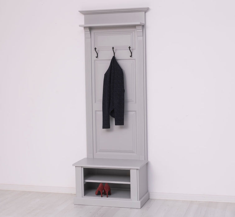 Schmale Garderobe aus Massivholz mit Ablage und 3 Haken uni