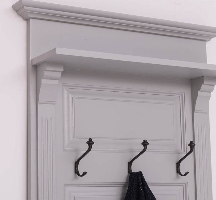 Schmale Garderobe aus Massivholz mit Ablage und 3 Haken uni