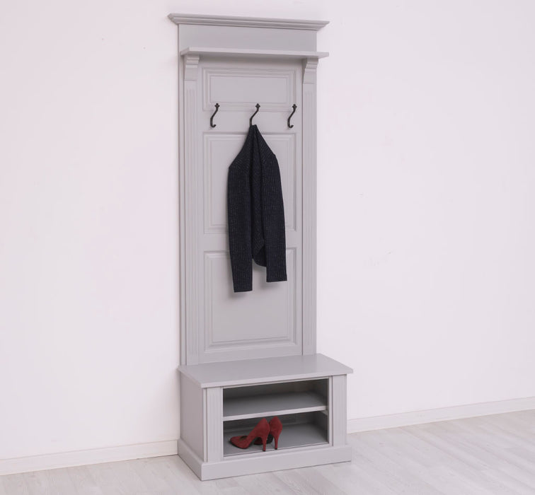 Schmale Garderobe aus Massivholz mit Ablage und 3 Haken uni