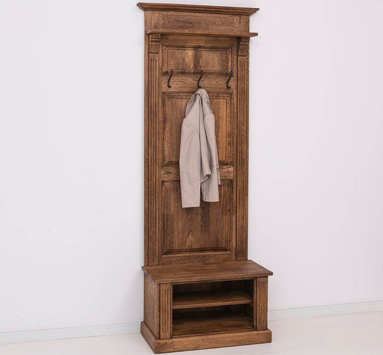 Schmale Garderobe aus massiver Eiche mit Ablage und 3 Haken -