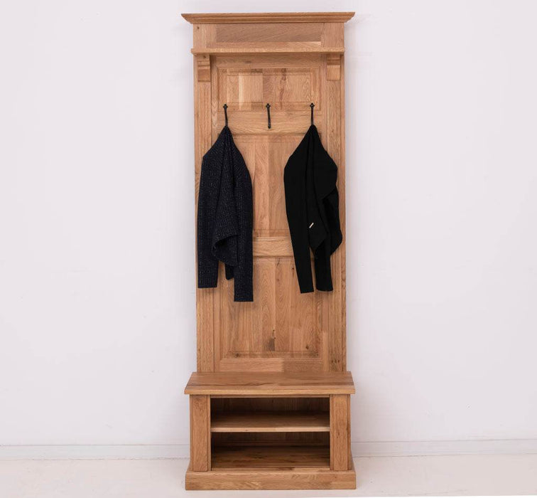 Schmale Garderobe aus massiver Eiche mit Ablage und 3 Haken -