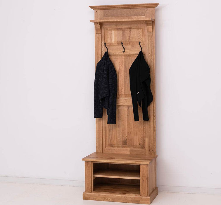 Schmale Garderobe aus massiver Eiche mit Ablage und 3 Haken -