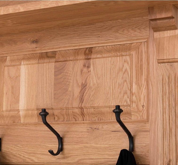 Schmale Garderobe aus massiver Eiche mit Ablage und 3 Haken -