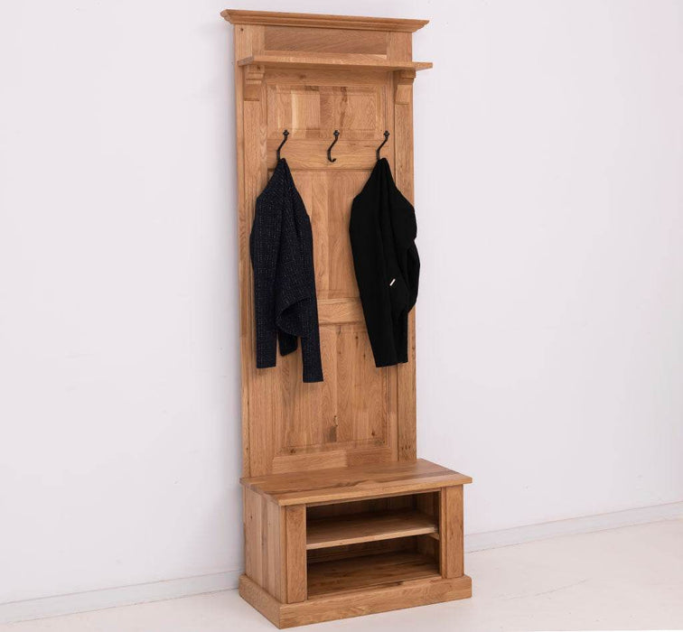 Schmale Garderobe aus massiver Eiche mit Ablage und 3 Haken -