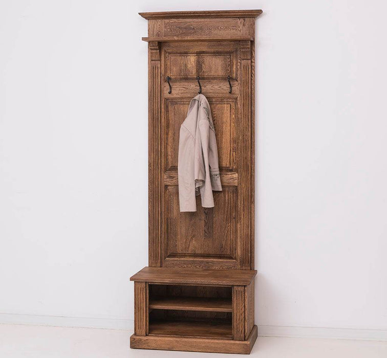 Schmale Garderobe aus massiver Eiche mit Ablage und 3 Haken -