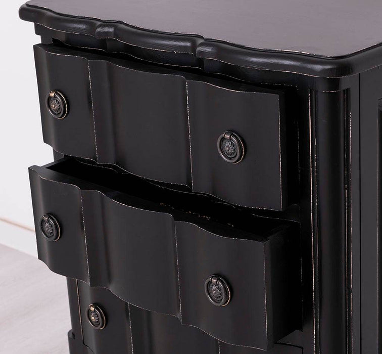 Schmale Kommode aus Massivholz - geschwungener Schubladenschrank - Vintage Schwarz