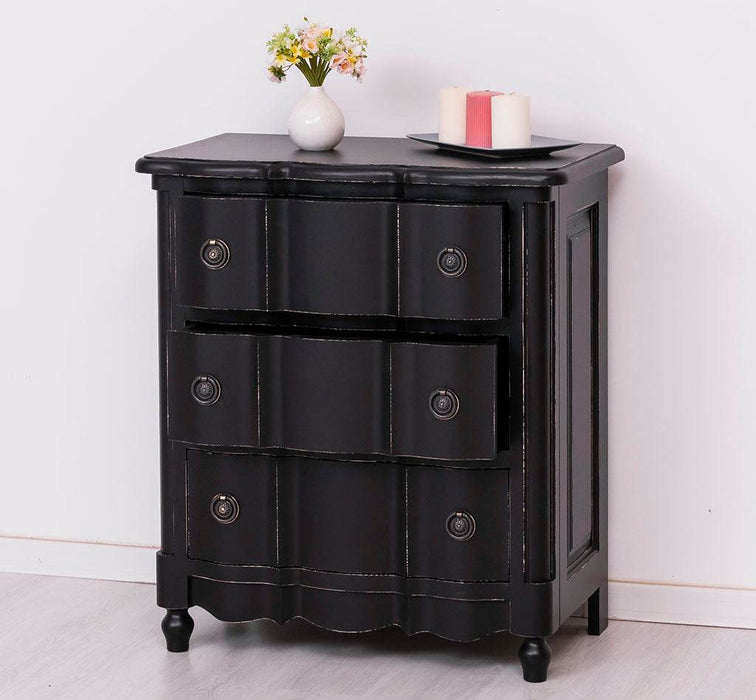 Schmale Kommode aus Massivholz - geschwungener Schubladenschrank - Vintage Schwarz
