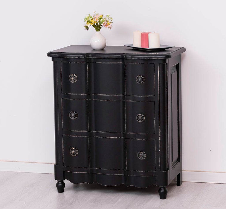 Schmale Kommode aus Massivholz - geschwungener Schubladenschrank - Vintage Schwarz